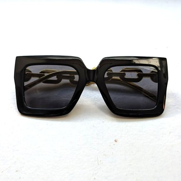 Retro Black Chic Square Sunglasses Aviator Minimalist Festival Sunnies Shades - Picture 1 of 7
